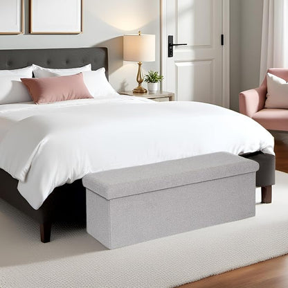 43 Inches Storage Ottoman Bench - Square Ottoman with Sherpa Top,Storage Bench for Bedroom,43" L x 15" W x 15" H - Grey
