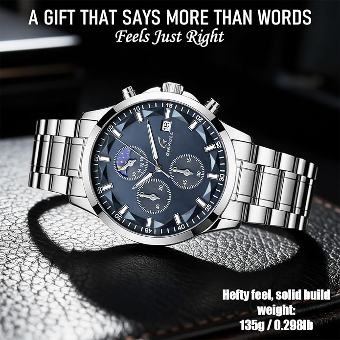 Distinctive Mens Analog Chronograph Watches with Auto Date & Multi Subdials, Fashion Casual Sport Quartz Wrist Watches with Luminous, 3ATM Waterproof, Valentines Day Gifts for Him, Boyfriend, Husband, Dad