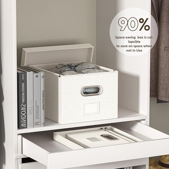 File Organizer Collapsible Storage Box for Office File Box with Lids Document Organizer for Office and Home Easy Slide Durable Hanging File Box (Off White)