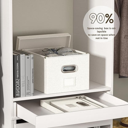 File Organizer Collapsible Storage Box for Office File Box with Lids Document Organizer for Office and Home Easy Slide Durable Hanging File Box (Off White)