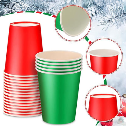 Nosiny 240 Pieces 8 oz Christmas Disposable Cups Red Green Christmas Paper Coffee Cups for Hot Cold Beverage Chocolate Tea Cocoa, Xmas Holiday Table Decorations