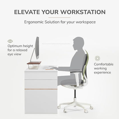Anji Mountain Wooden Monitor Stand - Elegant Monitor Riser,Perfect Monitor Stand for Desk Organization, Durable Wood Construction monitor stands,Enhances Ergonomics and Workspace Efficiency,White Wash