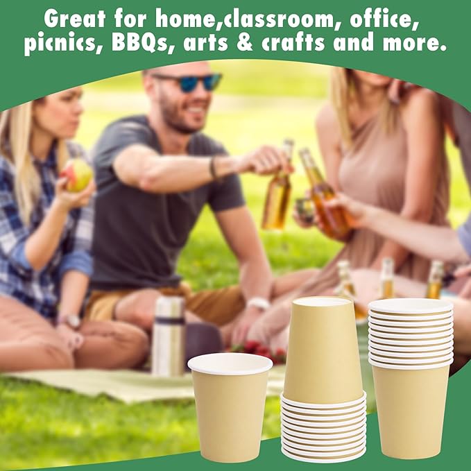 Paper Cups 8 oz 25 Pack, Disposable Paper Coffee Cups for Hot or Cold Beverage Drinking for Party, Picnic, BBQ, Travel, and Event -Khaki