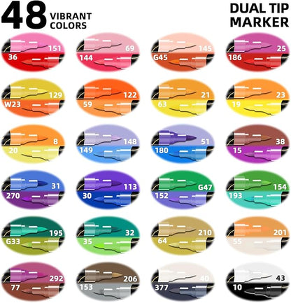 48 Colors Acrylic Paint Pens, 24 Pack Dual Tip Acrylic Paint Pens Markers for Rock Painting, Wood, Stone, Canvas, Ceramic, Glass Surfaces, DIY Crafting & Art Supplies