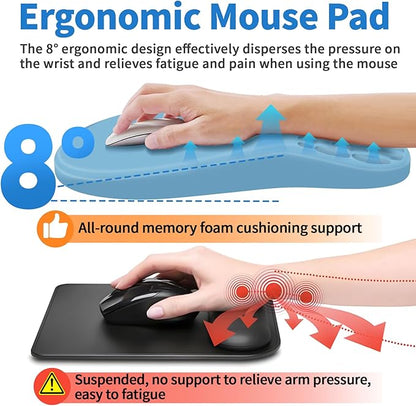 YIWEI Ergonomic Mouse Pad with Massage Design Wrist Rest, Comfortable Office Mousepad with Memory Foam Wrist Support and Non-Slip PU Base for Carpal Tunnel Relief, Mouse Pads for Home, Game (Blue)