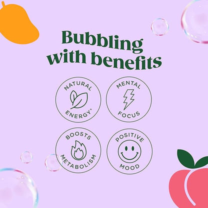 Bloom Nutrition Sparkling Energy Drink, Peach Mango | Zero Sugar | 180mg Caffeine | For Focus | 24 Pack
