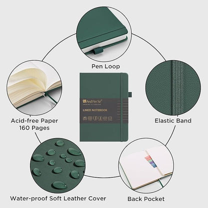 &And Per Se Lined Journal Notebook (10 Packs), 160 Pages, A5 5.7 x 8 inches College Ruled Thick Paper Notebook Journals for Writing, Hardcover Notebooks for Women Men Office School (Green)