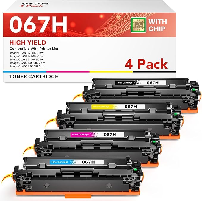 INK4U 067H Toner Cartridge Set Compatible Replacement for Canon CRG-067H 067 Toner Work with imageCLASS MF654Cdw MF656Cdw MF653Cdw LBP633Cdw LBP632Cdw Printer (4 Pack,BK/C/M/Y)
