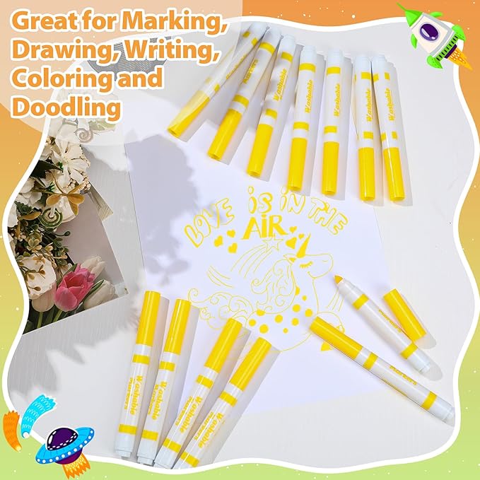 Janlaugh 24 Pcs Washable Markers Bulk Broad Line Markers Coloring Conical Tip Large pens for Kids art projects, Teachers, Students, Toddlers, Party Favors, Classrooms, Donations(Yellow)