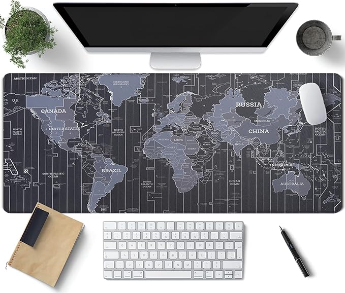 Map Patterns Desk Mat, Large Gaming Mouse Pad Non-Slip Rubber Base with Stitched Edges, Waterproof Protection for PC Laptop Home Office Desk Decor (31.5x11.8in)