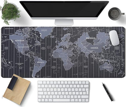 Map Patterns Desk Mat, Large Gaming Mouse Pad Non-Slip Rubber Base with Stitched Edges, Waterproof Protection for PC Laptop Home Office Desk Decor (31.5x11.8in)