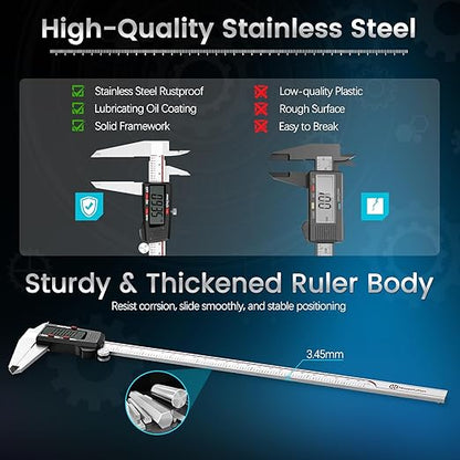 Housolution Digital Caliper 12 Inch, Caliper Measuring Tool with Large LCD Screen, Inch/MM, 4 Measuring Ways, Auto-Off LCD Stainless Steel Micrometer Vernier Caliper for Printing Jewelers Woodworkers