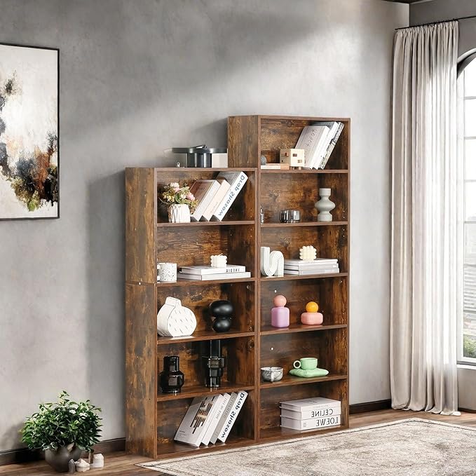 Bookshelf, 5 Tiers Wood Bookcase, 63 Inch Floor Standing Bookshelves, Open Storage Shelves for Books/Kits/Toys/CDs, Vintage Tall Shelf with Freestanding for Home Office Bedroom