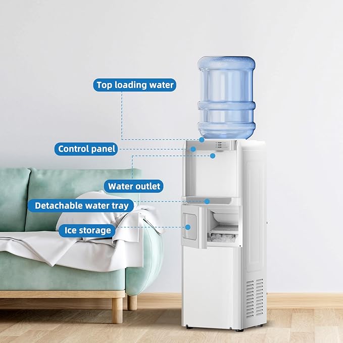 Antarctic Star 3-in-1 Hot and Cold Water Cooler Dispenser with Built-in Ice Maker, for 3 to 5 Gallon Bottle Water Dispenser，with Child Safety Lock，White