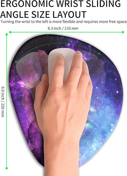 Palm-Rest and Wrist-Hugging Mouse Pad Wrist Rest, Ergonomic Wrist Support with Curve Fitting Cushioned Memory Foam for Carpal Tunnel Pain Relief, 9.9 x 8.3 Inch, Galaxy
