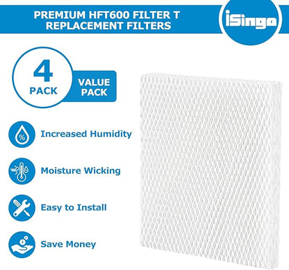iSingo Humidifier Wicking HFT600 Filter T for Honeywell Hev615 Hev620 Humidifier, Compatible with Honeywell HFT600 Humidifier Filter T Compare to Part HFT600T HFT600PDQ, (4 Pack)