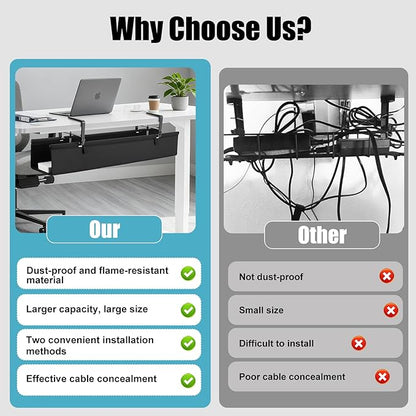 Oxford Cloth Under Desk Cable Management Tray,No-Drill 36" Desk Cable Management Organizer with Clip/Screw Installation,Holds Up to 70 lbs,Fabric Cable Management for Home,Office & Gaming Computer