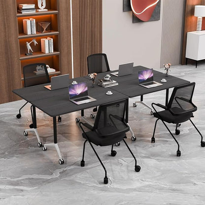 Conference Room Table with Flip-Top Design for Dynamic Meetings, Business Table Computer Desk with Heavy-Duty Frame,Foldable Seminar Meeting Tables for Home Office (4, F, 70.8IN)