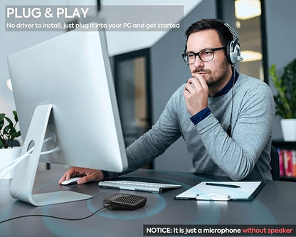 JOUNIVO Conference USB Microphone, 360° Omnidirectional Computer Mic with Mute Button for Video Conference, Recording, Skype, Online Class, Plug & Play Compatible with Windows/macOS/PC/Laptop(JV808)