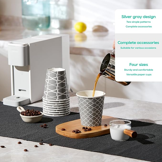 JOLLY PARTY [100 Sets] 10 oz Paper Coffee Cups, Disposable Coffee Cups with Lids, Sleeves and Straws, Hot Cold Beverage Drinking Cup for Water or Tea, To-Go Cups Suitable for Office and Travel