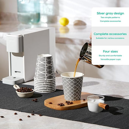JOLLY PARTY [100 Sets] 10 oz Paper Coffee Cups, Disposable Coffee Cups with Lids, Sleeves and Straws, Hot Cold Beverage Drinking Cup for Water or Tea, To-Go Cups Suitable for Office and Travel