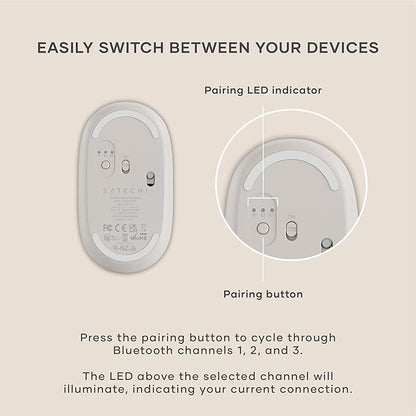 Satechi OntheGo Bluetooth Mouse with USB C Rechargeable Battery, Connect up 3 Devices, Compact and Portable Wireless Mouse for Laptop, Computer, Tablet – Sand