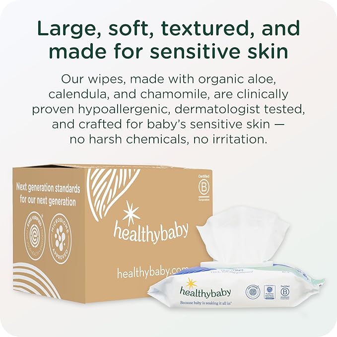 HealthyBaby Our Wet Wipes | EWG Verified Safe | 100% Water & Plant Based | Unscented & Safe for Sensitive Skin | Fragrance Free and Totally Chlorine Free (8 packs, 512 wipes)
