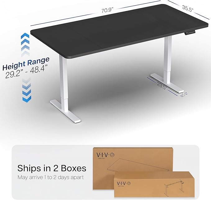 VIVO Electric 71 x 36 in Standing Desk, Memory Height Adjustment, 1B Series, Black Top White Frame, DESK-KIT-1W7B-36