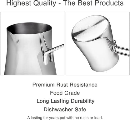 Crystalia Turkish Coffee Pot 18/10 Stainless Steel, Stove Top Tea Maker, Milk Warmer, Greek Arabic Coffee Cezve Briki, 23 2/3 oz (700 ml) (Silver, Large)