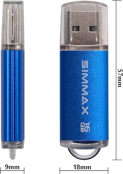 USB Flash Drives 5 Pack 16GB USB 2.0 Flash Drive Memory Stick Thumb Drive Pen Drive with Led Indicator (Blue Green Black Red Purple)