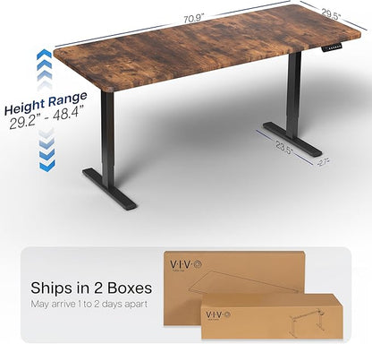 VIVO Electric 71 x 30 in Rustic Standing Desk, Memory Height Adjustment, 1B Series, Vintage Brown Top Black Frame, DESK-KIT-1B7N