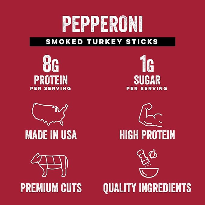 Chef’s Cut Real Turkey Jerky | Smoked Turkey Meat Sticks | High Protein Snack with 8 g Protein & 100 Calories, Gluten Free, Keto-Friendly| Pepperoni | 1 oz Stick (12-Count Bag)