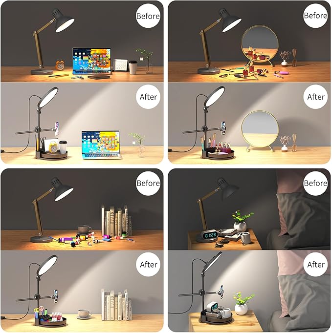 Selfie Light Kit for Desk and Laptop,55W Dimmable Full Screen Ring Light,with Rotating Storage Box,Pen Holder Stand,Phone Holder and Controller (red, 10.5)