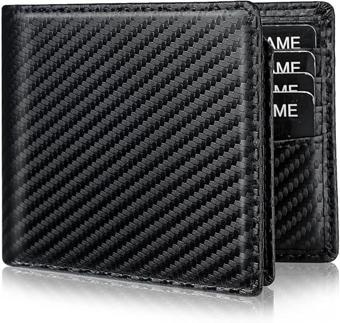 Genuine Leather Wallet for Men Bifold RFID Blocking Wallets with 12 Card Slots, 2ID Window & 2 Cash Pocket - Includes Gift Box (Black Carbon)