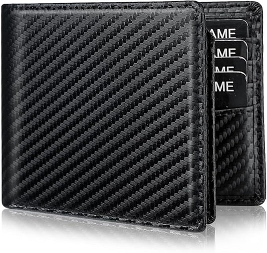 Genuine Leather Wallet for Men Bifold RFID Blocking Wallets with 12 Card Slots, 2ID Window & 2 Cash Pocket - Includes Gift Box (Black Carbon)