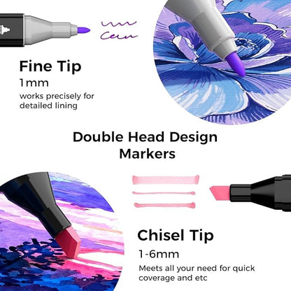 Soucolor Alcohol Markers 60 Colors with Case & Holders, Dual Tips Chisel & Fine Art Markers for Adult Coloring Kids Drawing, Artist Markers Art Supplies for Blending Sketching
