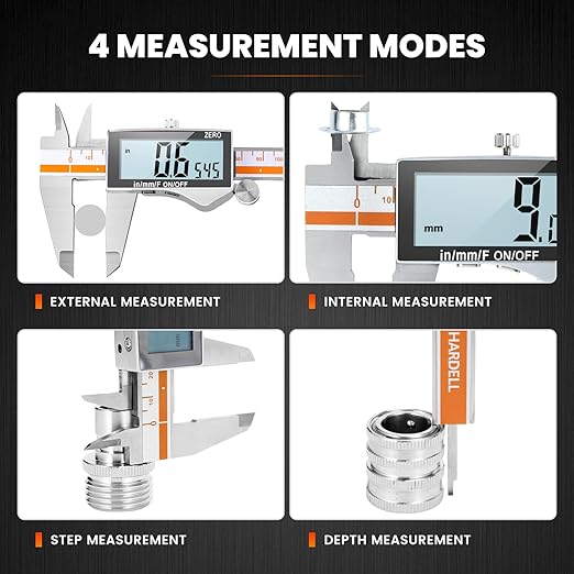 HARDELL Digital Caliper 6 Inch, Caliper Measuring Tool with Large LCD Screen, Stainless Steel Caliper, Micrometer Calipers Digital with 3 Backup Batteries, Inch Millimeter and Fraction Conversion