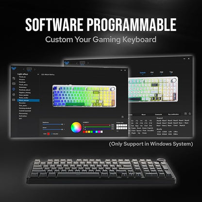 MechLands Aula F99 PRO 96% Mechanical Gaming Keyboard, BT5.0/USB-C/2.4GHz Wireless, Hot Swappable Gasket Custom Keyboard with 8000mAH Battery, Rotary Knob, RGB Backlit for Win/Mac (Grey)