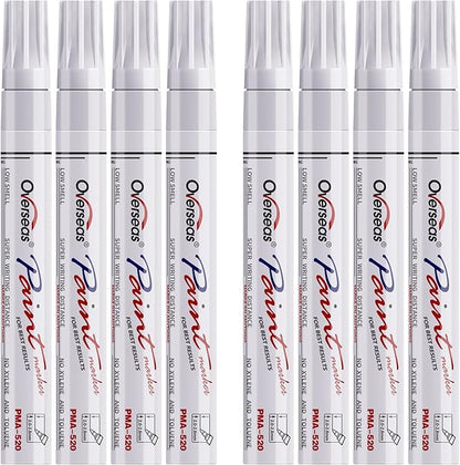 Paint Pens Paint Markers - White Permanent Markers 8 Pack, Oil Based Waterproof Quick Dry Medium Tip Marker Pen for Metal, Wood, Fabric, Plastic, Rock, Stone, Mugs, Canvas, Glass, Art Craft