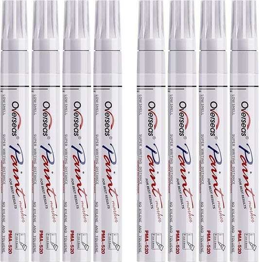 Paint Pens Paint Markers - White Permanent Markers 8 Pack, Oil Based Waterproof Quick Dry Medium Tip Marker Pen for Metal, Wood, Fabric, Plastic, Rock, Stone, Mugs, Canvas, Glass, Art Craft