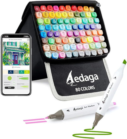 80 Colors Alcohol Markers with Free App, Dual Tip Art Marker with Kickstand Case for Artists Adults. Alcohol Based Markers for Coloring Painting Sketching and Drawing, Great Gift