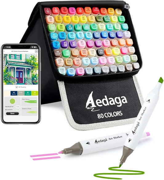 80 Colors Alcohol Markers with Free App, Dual Tip Art Marker with Kickstand Case for Artists Adults. Alcohol Based Markers for Coloring Painting Sketching and Drawing, Great Gift