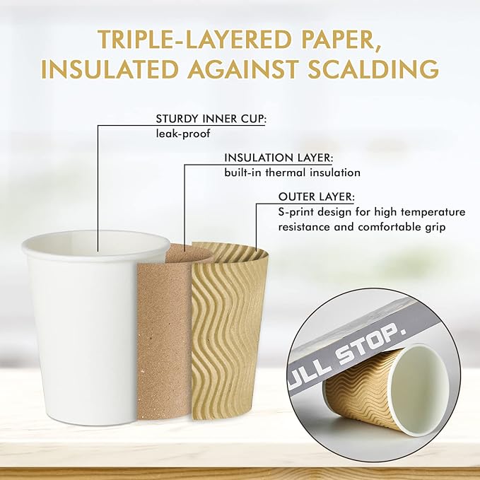 8 oz Coffee Cups, 120 Count Insulated Ripple Wall Paper Hot Coffee Cups for Hot Beverage