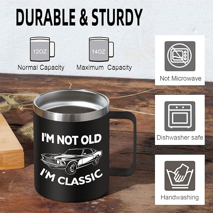 Birthday Gifts for Men - I'm Not Old I'm Classic Coffee Mug - Christmas Birthday Gifts for Men, Dad, Grandpa, Him, Husband (14oz, Black)