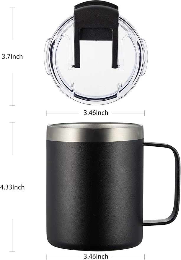 ALOUFEA 12oz Stainless Steel Insulated Coffee Mug with Handle, Double Wall Vacuum Tumbler Cup with Fliping Lid, Red, 2 Pack