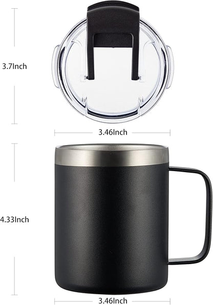 ALOUFEA 12oz Stainless Steel Insulated Coffee Mug with Handle, Double Wall Vacuum Travel Mug, Tumbler Cup with Fliping Lid, Black and Army Green