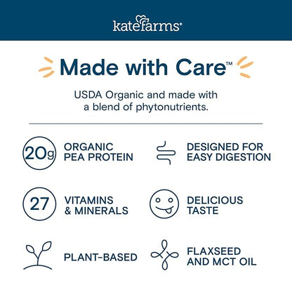 KATE FARMS Organic 1.4 High Calorie Nutrition Shake, Strawberry, 20g Protein, 27 Vitamins and Minerals, Meal Replacement, 11 oz (12 Pack)