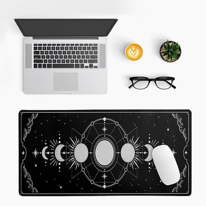 Sun Moon Gaming Mouse Pad Black Large Mouse Pad for Keyboard and Mousepad Desk Mat with 3mm Non-Slip Base and Stitched Edge for Gaming and Office Computer Mat Protector Mat 27.6x11.8 Inch
