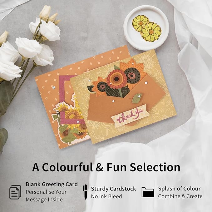 Card Making Kits Greeting Cards DIY Sunflower Thank You Cards with Envelopes, 9 Sets, Includes Wedding Thank You Cards, Sunflower Birthday Cards