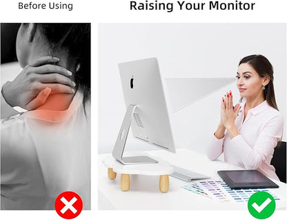 Monitor Stand Riser,Cloud-Shaped Sturdy Wood Computer Monitor Riser, Laptop Monitor Stand, Multi-Purpose Desktop Organizer Riser for Computer, Laptop, Printer, TV,White